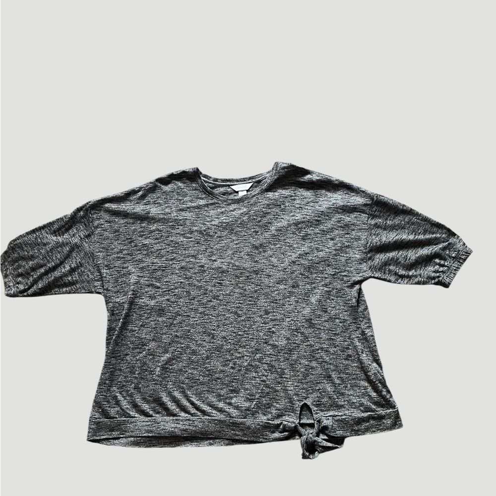 CJ Banks Charcoal Short Sleeve Top with Knot